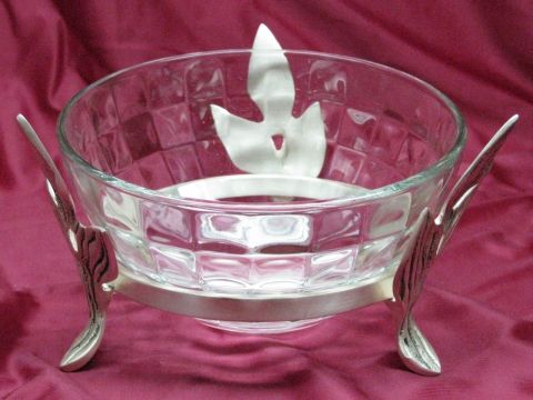 Owocarka szklana na podstawie z mosi�dzu srebrzonego